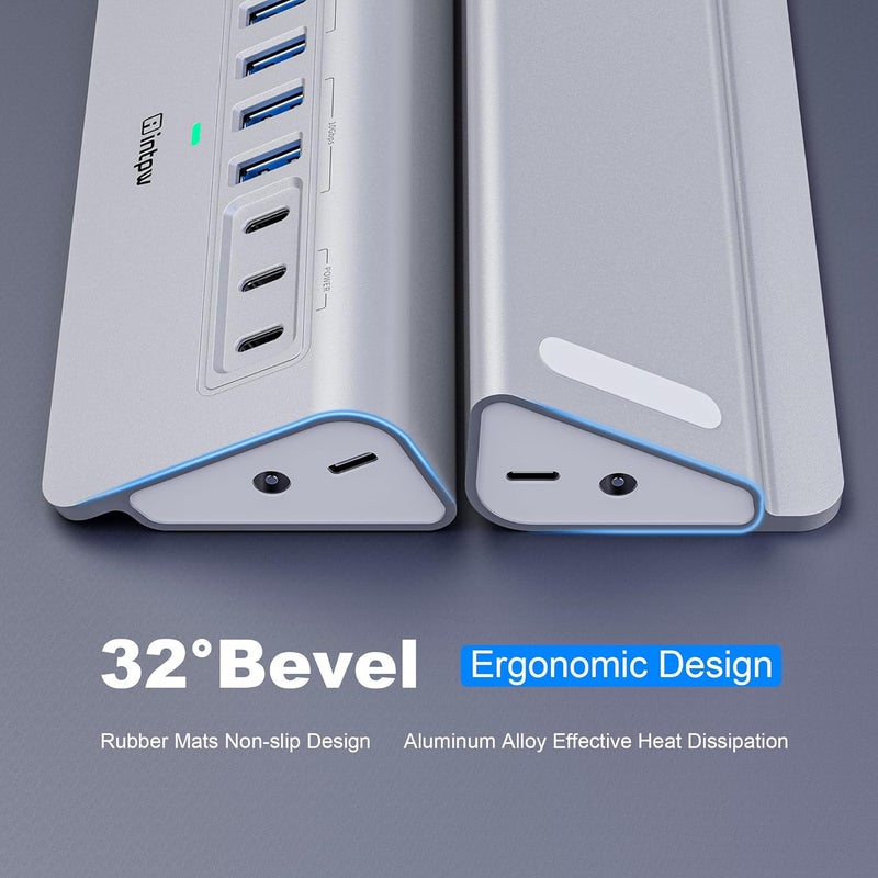 intpw Powered USB Hub 10Gbps, 9-Port USB 3.2 Hub, USB C Hub with USB A/USB C 3.2, 4 USB 3.0, 2 PD 45W Charging Ports, 65W Power Adapter and 3.3FT Cable, Aluminum USB Hub for Laptop, iPhone 17/16/15，PC - Image 5